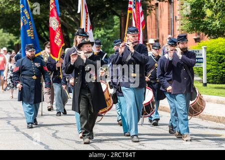 Zeremonie zu Ehren des Lebens von George Washington Dugan, dem einzigen Schwarzen aus Concord, der sich im Bürgerkrieg engagierte. Stockfoto