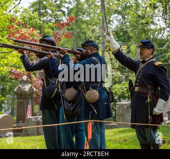 Zeremonie zu Ehren des Lebens von George Washington Dugan, dem einzigen Schwarzen aus Concord, der sich im Bürgerkrieg engagierte. Stockfoto