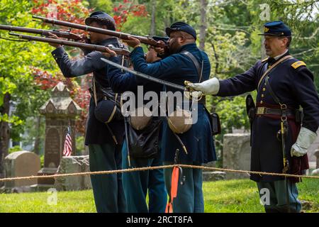 Zeremonie zu Ehren des Lebens von George Washington Dugan, dem einzigen Schwarzen aus Concord, der sich im Bürgerkrieg engagierte. Stockfoto