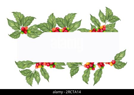 Arabica-Banner für Kaffeebohnen auf einer Filiale. Internationaler Kaffeetag. Perfektes Speisenangebot, Café-Konzept, Restaurant-Element, Rezeptbuch. Watercolor und Stockfoto