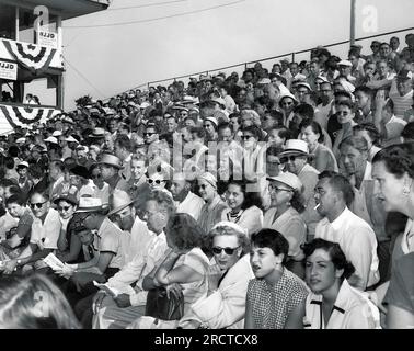 Chicago, Illinois: ca. 1953 die Menge auf einer der 18. grünen Haupttribünen während des All-American-Turniers 1953 im Tam-O'Shanter Country Club in Chicago. Stockfoto