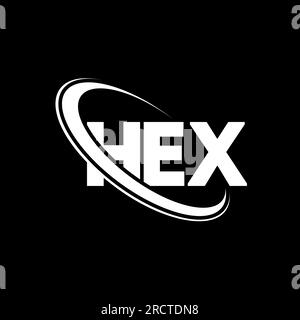 HEX-Logo. HEXBUCHSTABE. LOGO mit SECHSECKIGEM Buchstaben. Initialen HEX-Logo, verbunden mit einem Kreis und einem Monogramm-Logo in Großbuchstaben. HEXENTYPOGRAFIE für Technologie, Geschäfte Stock Vektor