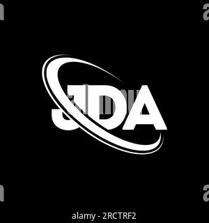 JDA-Logo. JDA-Brief. Logo mit JDA-Buchstaben. Initialen JDA-Logo, verbunden mit einem Kreis und einem Monogramm-Logo in Großbuchstaben. JDA-Typografie für Technologie, Geschäfte Stock Vektor