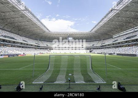 Belo Horizonte, Brasilien. 16. Juli 2023. Arena MRV, das erste Spiel im neuen Stadion von Atletico Mineiro in Belo Horizonte, Bundesstaat Minas Gerais, Brasilien, am 16. Juli 2023. Kredit: Brasilien Photo Press/Alamy Live News Stockfoto