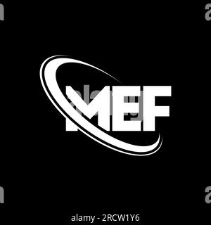 MEF-Logo. MEF-Brief. Logo mit MEF-Buchstaben. Initialen MEF-Logo, verbunden mit einem Kreis und einem Monogramm-Logo in Großbuchstaben. MEF-Typografie für Technologie, Unternehmen Stock Vektor