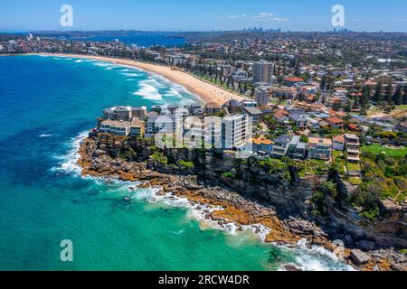 Panoramablick von der Drohne über Queenscliff und Manly Northern Beaches Sydney NSW Australien Stockfoto
