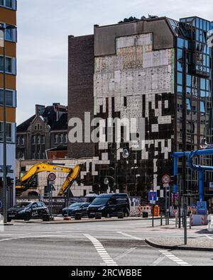 Wo einst ein Bauwerk stand, Baustelle und Umriss des früheren Gebäudes an der Firewall, Budapester straße, Tiergarten Berlin Stockfoto