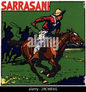 Werbung, Zirkus, Zirkus Sarrasani, Dresden, Reiten Cowboys, Posterstempel, circa 1910, ZUSÄTZLICHE-RECHTE-FREIGABE-INFO-NICHT-VERFÜGBAR Stockfoto