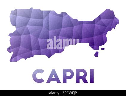 Karte von Capri. Niedrige Poly-Darstellung der Insel. Lilafarbenes geometrisches Design. Darstellung des polygonalen Vektors. Stock Vektor