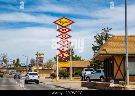 Wyoming, WY, USA - 10. Mai 2022: Das Cheyenne Motel Stockfoto