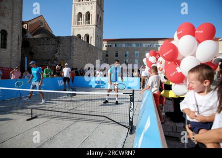 Zadar, Kroatien. 16. Juli 2023. Der Kindertag fand im Rahmen der Ankündigung der Veranstaltung „Gem Set Croatia“ in Zadar, Kroatien, am 16. Juli 2023 statt. Das von der Marin Cilic Foundation organisierte humanitäre und sportliche Schauspiel Gem Set Croatia wird zum dritten Mal in Zadar stattfinden. Wie jedes Jahr wird die Stiftung die gesammelten Gelder für den Bau eines Kinderspielplatzes verwenden. Foto: Sime Zelic/PIXSELL Credit: Pixsell/Alamy Live News Stockfoto