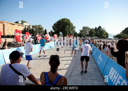 Zadar, Kroatien. 16. Juli 2023. Der Kindertag fand im Rahmen der Ankündigung der Veranstaltung „Gem Set Croatia“ in Zadar, Kroatien, am 16. Juli 2023 statt. Das von der Marin Cilic Foundation organisierte humanitäre und sportliche Schauspiel Gem Set Croatia wird zum dritten Mal in Zadar stattfinden. Wie jedes Jahr wird die Stiftung die gesammelten Gelder für den Bau eines Kinderspielplatzes verwenden. Foto: Sime Zelic/PIXSELL Credit: Pixsell/Alamy Live News Stockfoto