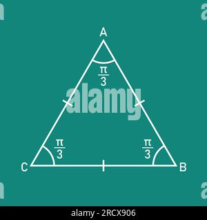 Eigenschaften gleichseitiger Dreiecke in der Mathematik. Drei Seiten mit gleicher Länge. Geometrische Form. Vektordarstellung Stock Vektor