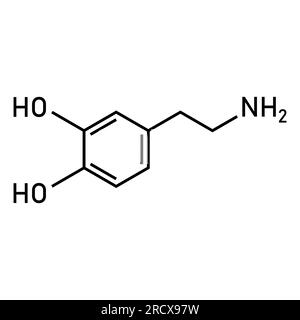 Die chemische Struktur des Dopamins (C8H11NO2) Chemische Ressourcen für Lehrer und Schüler. Vektordarstellung isoliert auf weißem Hintergrund. Stock Vektor