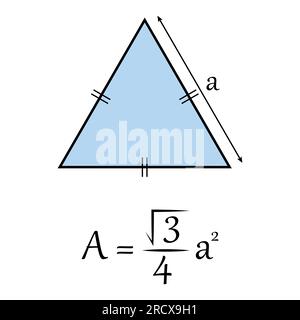Die Fläche der gleichseitigen Dreiecksformel in der Mathematik. Vektordarstellung isoliert auf weißem Hintergrund. Stock Vektor