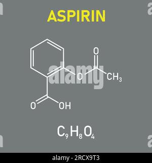 Chemische Struktur von Aspirin oder Acetylsalicylsäure (C9H8O4). Chemische Ressourcen für Lehrer und Schüler. Vektordarstellung Stock Vektor