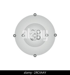 Bohr-Atommodell des Atoms. Proton, Neutron, Elektronen und Elektronenorbiten. Atomares Strukturmodell. Vektordarstellung isoliert auf weißem Hintergrund. Stock Vektor