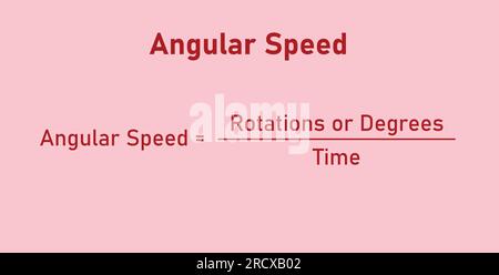 Winkelgeschwindigkeitsformel in der Physik. Vektordarstellung auf rotem Hintergrund isoliert. Stock Vektor