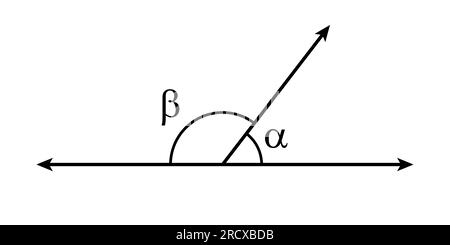 Angrenzende Winkel in der Mathematik. Zwei Winkel mit gemeinsamen Eckpunkten und Seiten. Vektordarstellung isoliert auf weißem Hintergrund. Stock Vektor