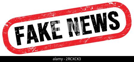 FAKE NEWS, Text auf rot-schwarzem Rechteckstempelzeichen. Stockfoto