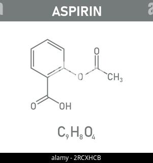 Chemische Struktur von Aspirin oder Acetylsalicylsäure (C9H8O4). Chemische Ressourcen für Lehrer und Schüler. Vektordarstellung Stock Vektor