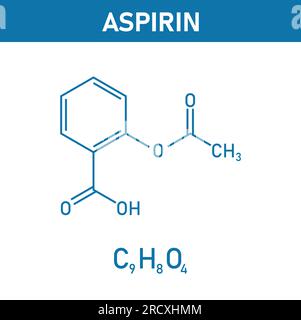 Chemische Struktur von Aspirin oder Acetylsalicylsäure (C9H8O4). Chemische Ressourcen für Lehrer und Schüler. Vektordarstellung Stock Vektor