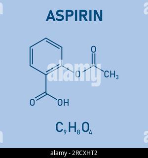 Chemische Struktur von Aspirin oder Acetylsalicylsäure (C9H8O4). Chemische Ressourcen für Lehrer und Schüler. Vektordarstellung Stock Vektor