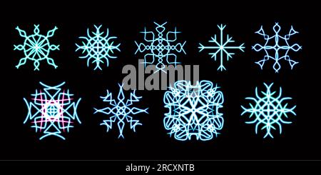 Leuchtende Desktop-Ikone, Neon-Aufkleber, Neon-Figur, leuchtende Figur, geometrische Neon-Figuren Stockfoto