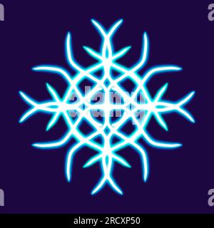 schneeflocke leuchtende Desktop-Ikone, Neon-Aufkleber, Neon-Figur, leuchtende Figur, geometrische Neon-Figuren Stockfoto