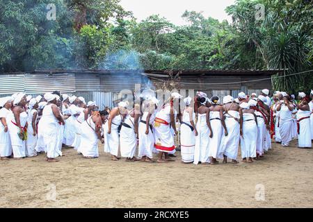 Einleitung zum gabunischen Frauenritus "Ndjembe" im Okala-Bezirk Libreville, 24. August 2014 Stockfoto