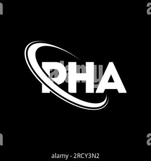 PHA-Logo. PHA-Brief. Logo mit PHA-Buchstaben. Initialen PHA-Logo, verbunden mit einem Kreis und einem Monogramm-Logo in Großbuchstaben. PHA-Typografie für Technologie, Geschäftsleute Stock Vektor