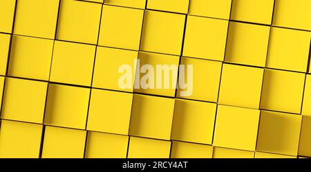 Muster der abstrakten gelben Würfel- oder Blocktextur. Hintergrundkacheln. 3D-Rendering. Stockfoto