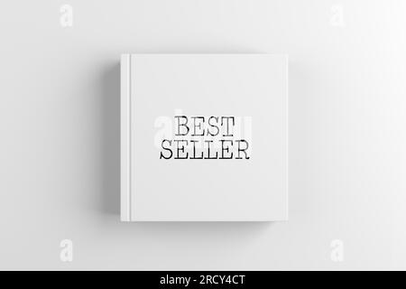 Buchumschlag mit dem Wort „Bestseller“ auf weißem Hintergrund. Bestsellerbücher. 3D-Rendern. Stockfoto