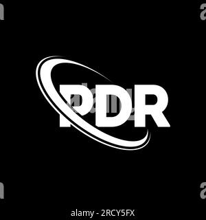 PDR-Logo. PDR-Brief. Design des PDR-Buchstabens. Initialen PDR-Logo, verbunden mit einem Kreis und einem Monogramm-Logo in Großbuchstaben. PDR-Typografie für Technologie, Unternehmen Stock Vektor