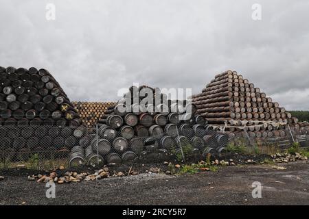 Stacks of Barrels Speyside Cooperage bei Craigellachie Moray Scotland, Juli 2023 Stockfoto