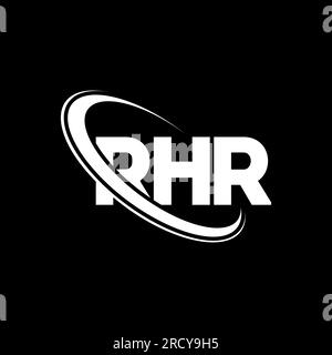 RHR-Logo. RHR-Buchstabe. Logo mit Buchstaben RHR. Initialen RHR-Logo, verbunden mit einem Kreis und einem Monogramm-Logo in Großbuchstaben. RHR-Typografie für Technologie, Unternehmen Stock Vektor