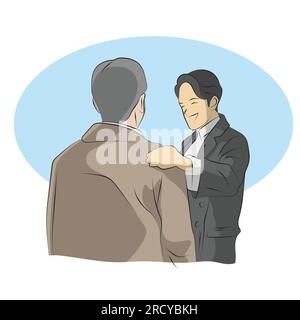 Geschäftsmann Hand auf Schulter der Partnerbildungs-Vektorhand isoliert auf weißem Hintergrund gezeichnet Stock Vektor