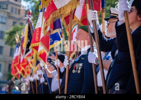 Frankreich, Lyon, 2023-07-14. 14. Juli Feiertage Parade auf dem Place Bellecour. Stockfoto