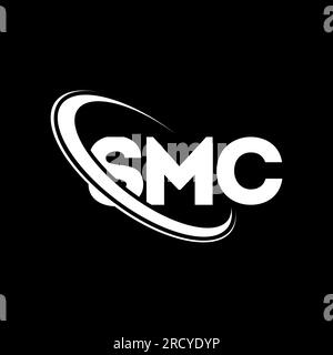 SMC-Logo. SMC-Brief. SMC-Logo. Initialen SMC-Logo, verbunden mit einem Kreis und einem Monogramm-Logo in Großbuchstaben. SMC-Typografie für Technologie, Unternehmen Stock Vektor