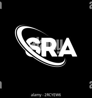 SRA-Logo. SRA-Brief. Logo mit SRA-Buchstaben. Initialen SRA-Logo, verbunden mit einem Kreis und einem Monogramm-Logo in Großbuchstaben. SRA-Typografie für Technologie, Geschäfte Stock Vektor
