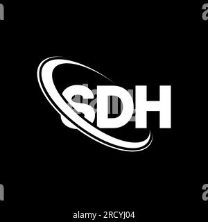 SDH-Logo. SDH-Brief. Logo mit SDH-Buchstaben. Initialen SDH-Logo, verbunden mit einem Kreis und einem Monogramm-Logo in Großbuchstaben. SDH-Typografie für Technologie, Unternehmen Stock Vektor