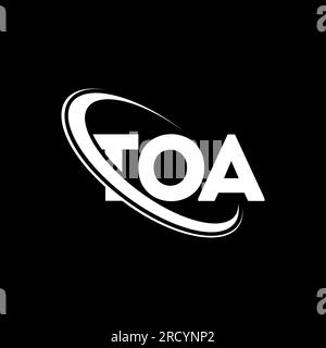 TOA-Logo. TOA-Brief. LOGO mit TOA-Buchstaben. Initialen des TOA-Logos, verbunden mit einem Kreis und einem Monogramm-Logo in Großbuchstaben. TOA-Typografie für Technologie, Geschäfte Stock Vektor