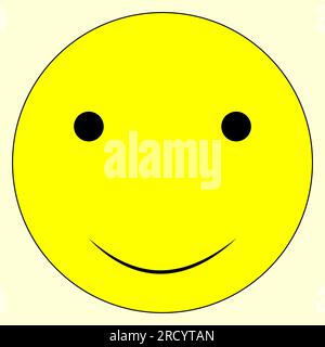 Ein einfaches lächelndes Gesicht, ein gelbes und schwarzes rundes Gesicht, geeignet für Beiträge in sozialen Medien und Schilder, Tags und Banner, geeignet für Icon und Symbol Stockfoto