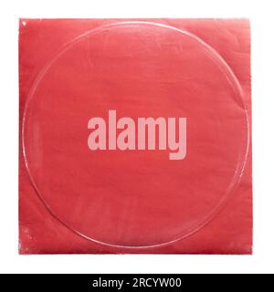 Rotes Albumcover aus Vinylplatten im Vintage-Stil auf weißem Hintergrund mit Beschneidungspfad Stockfoto