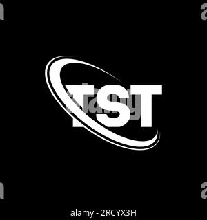 TST-Logo. TST-Buchstabe. Logo mit TST-Buchstaben. Initialen TST-Logo, verbunden mit einem Kreis und einem Monogramm-Logo in Großbuchstaben. TST-Typographie für Technologie, Unternehmen Stock Vektor
