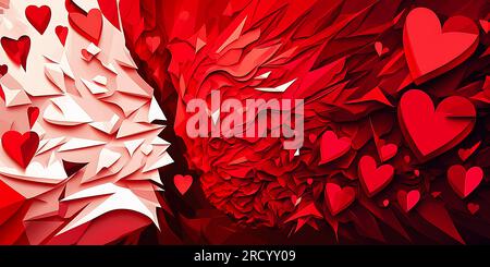 Liebe, Papierherzen, abstrakter Hintergrund. Herztexturhintergrund. Valentinstag-Hintergrund Stockfoto