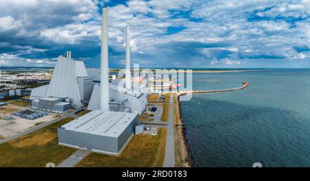 Luftaufnahme des Kraftwerks. ESG Green Energy in Kopenhagen, Dänemark. Stockfoto