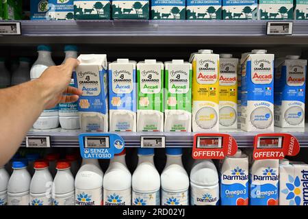 Laktofreie Milchkartons in einem Lebensmittel Stockfoto