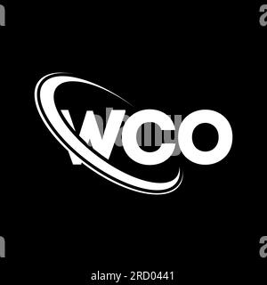 WCO-Logo. WCO-Brief. Logo des WCO-Buchstabens. Initialen WCO-Logo, verbunden mit einem Kreis und einem Monogramm-Logo in Großbuchstaben. WCO-Typografie für Technologie, Unternehmen Stock Vektor