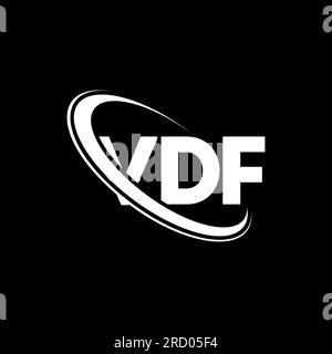 VDF-Logo. VDF-Buchstabe. Logo mit VDF-Buchstaben. Initialen VDF-Logo, verbunden mit einem Kreis und einem Monogramm-Logo in Großbuchstaben. VDF-Typografie für Technologie, Unternehmen Stock Vektor